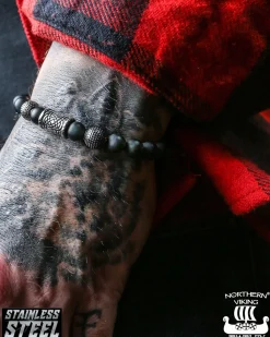 Northern Viking Jewelry Blackstone Knotwork rannekoru - Musta Sale