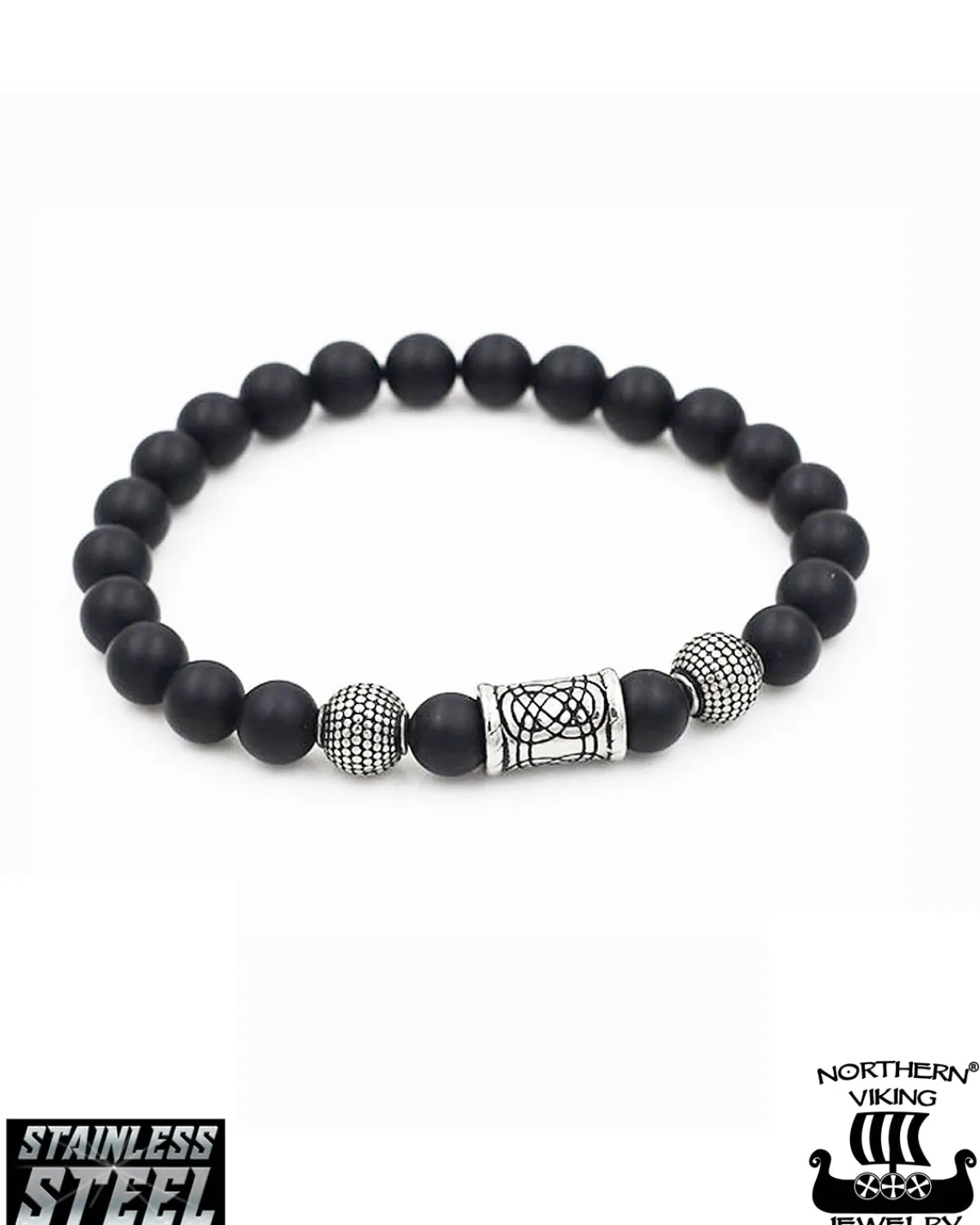 Northern Viking Jewelry Blackstone Knotwork rannekoru - Musta Sale