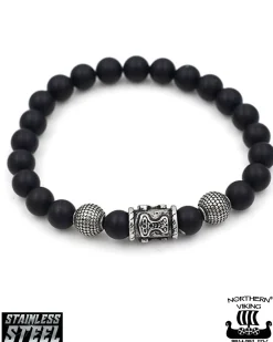 Northern Viking Jewelry Blackstone Thorin Vasara rannekoru - Musta Discount