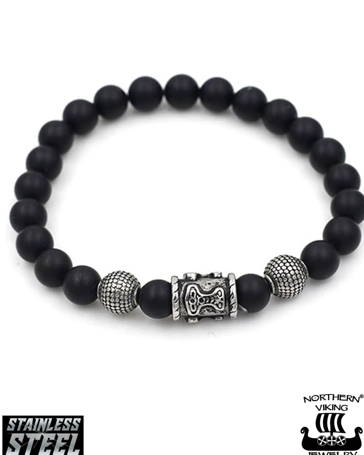 Northern Viking Jewelry Blackstone Thorin Vasara rannekoru - Musta Discount