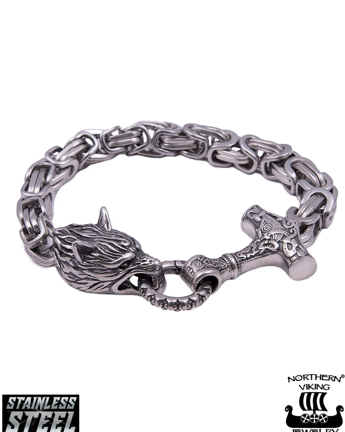 Northern Viking Jewelry Byzantine Thor's Hammer Wolf Head rannekoru - Teräs Hot