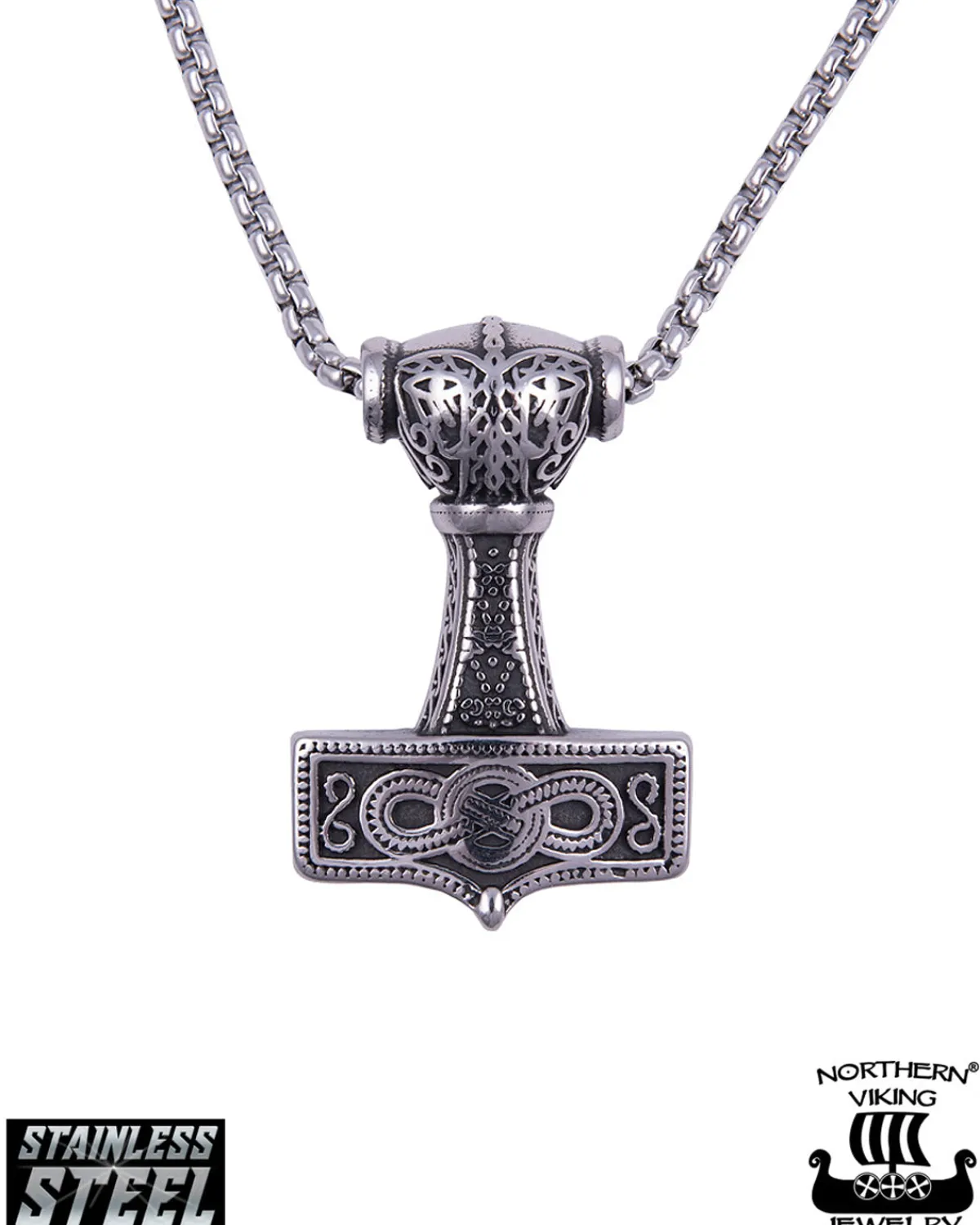 Northern Viking Jewelry Eternity Knotwork Thor's Hammer kaulakoru - Teräs New