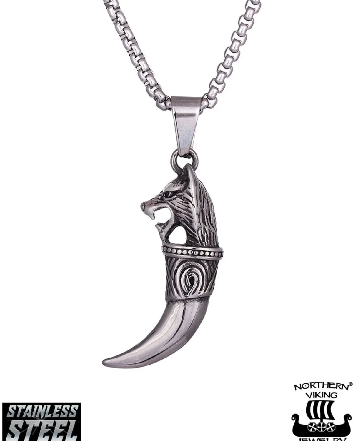 Northern Viking Jewelry Fenrir Wolf Head kaulakoru - Teräs Best
