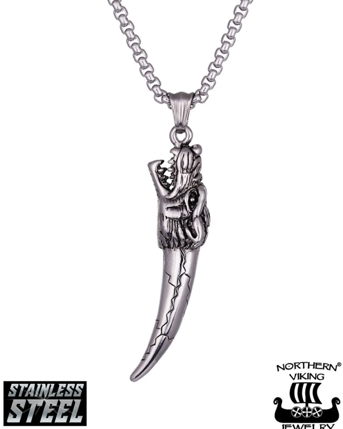 Northern Viking Jewelry Fenrir Wolf Tooth kaulakoru - Teräs Clearance