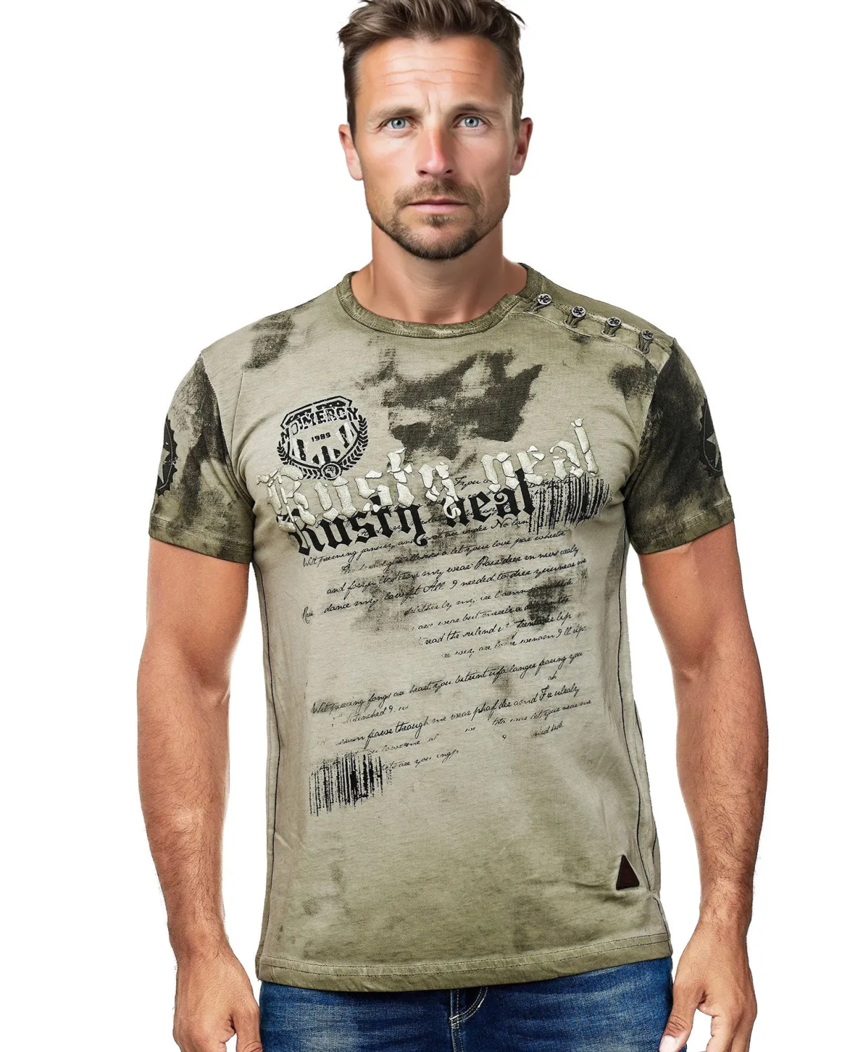 Rusty Neal Godric t-paita- Khaki Vihreä New