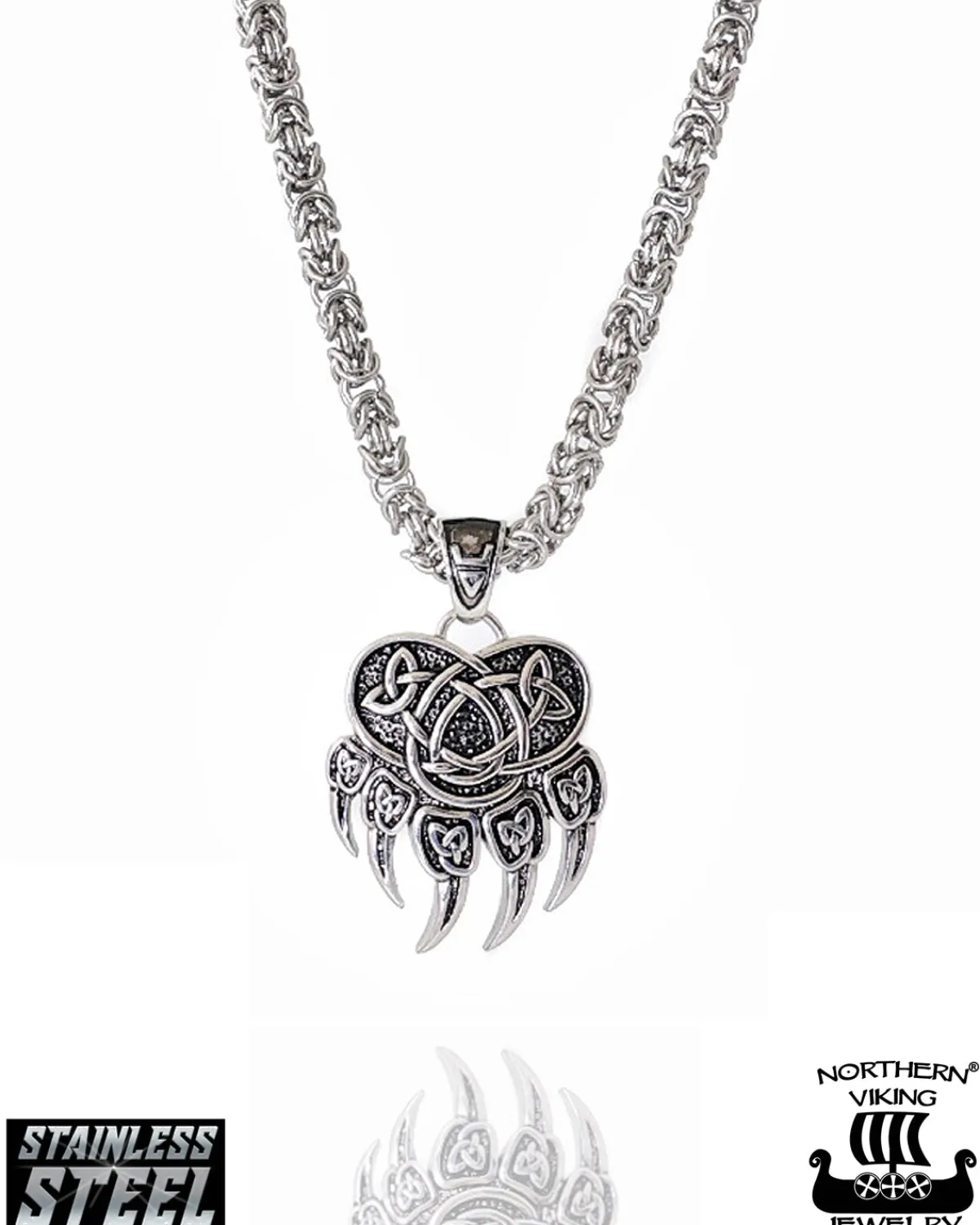 Northern Viking Jewelry Karhun Käpälä Kuningasketjulla kaulakoru - Teräs Discount