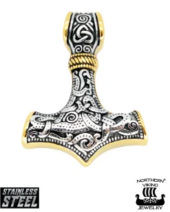 Northern Viking Jewelry Knotwork Thorin Vasara kaulakoru - Teräs/Kulta Outlet