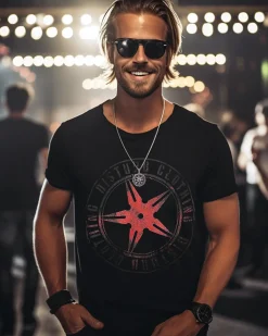 Disturb Clothing Original red throwing star t-paita - Musta Best