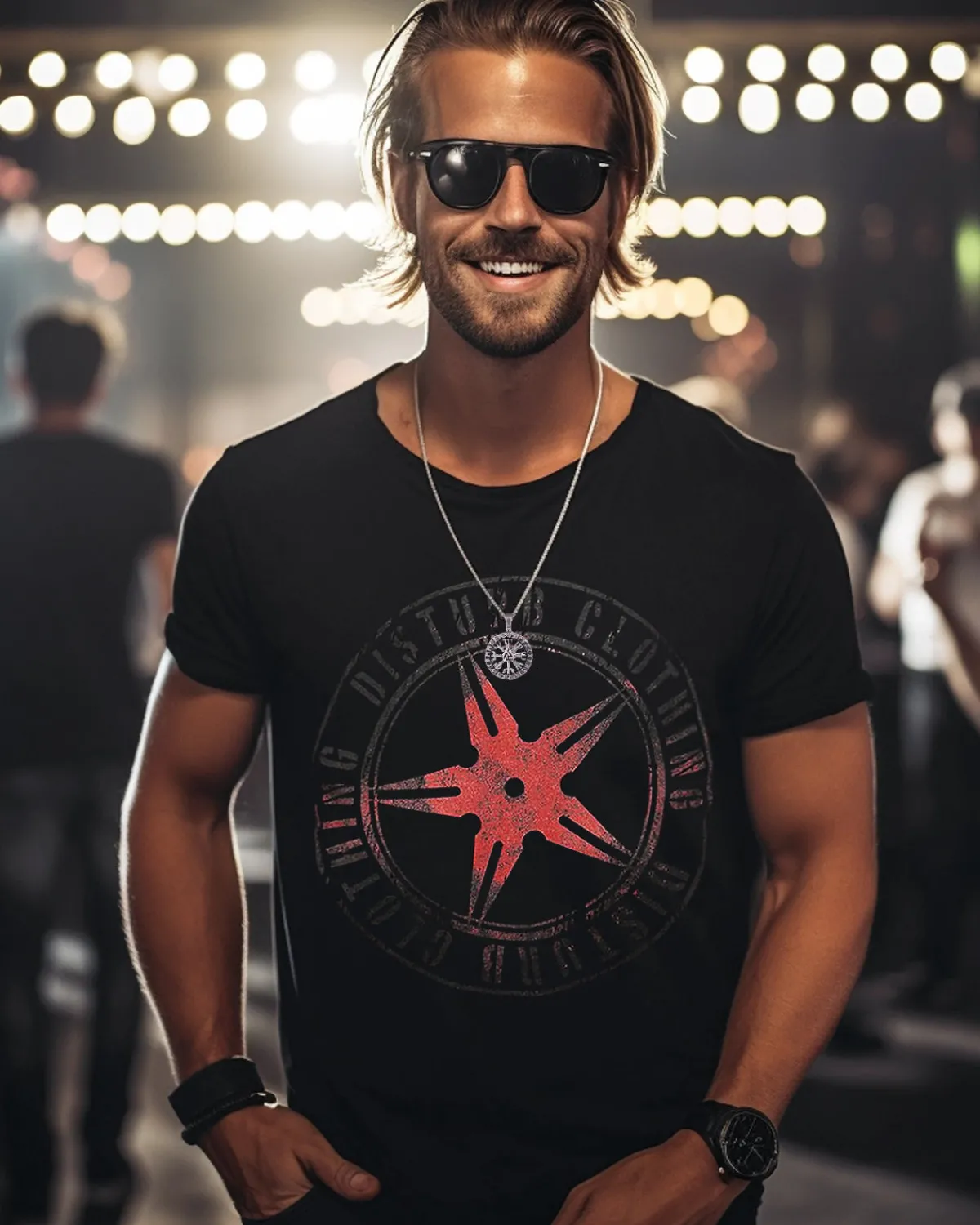 Disturb Clothing Original red throwing star t-paita - Musta Best