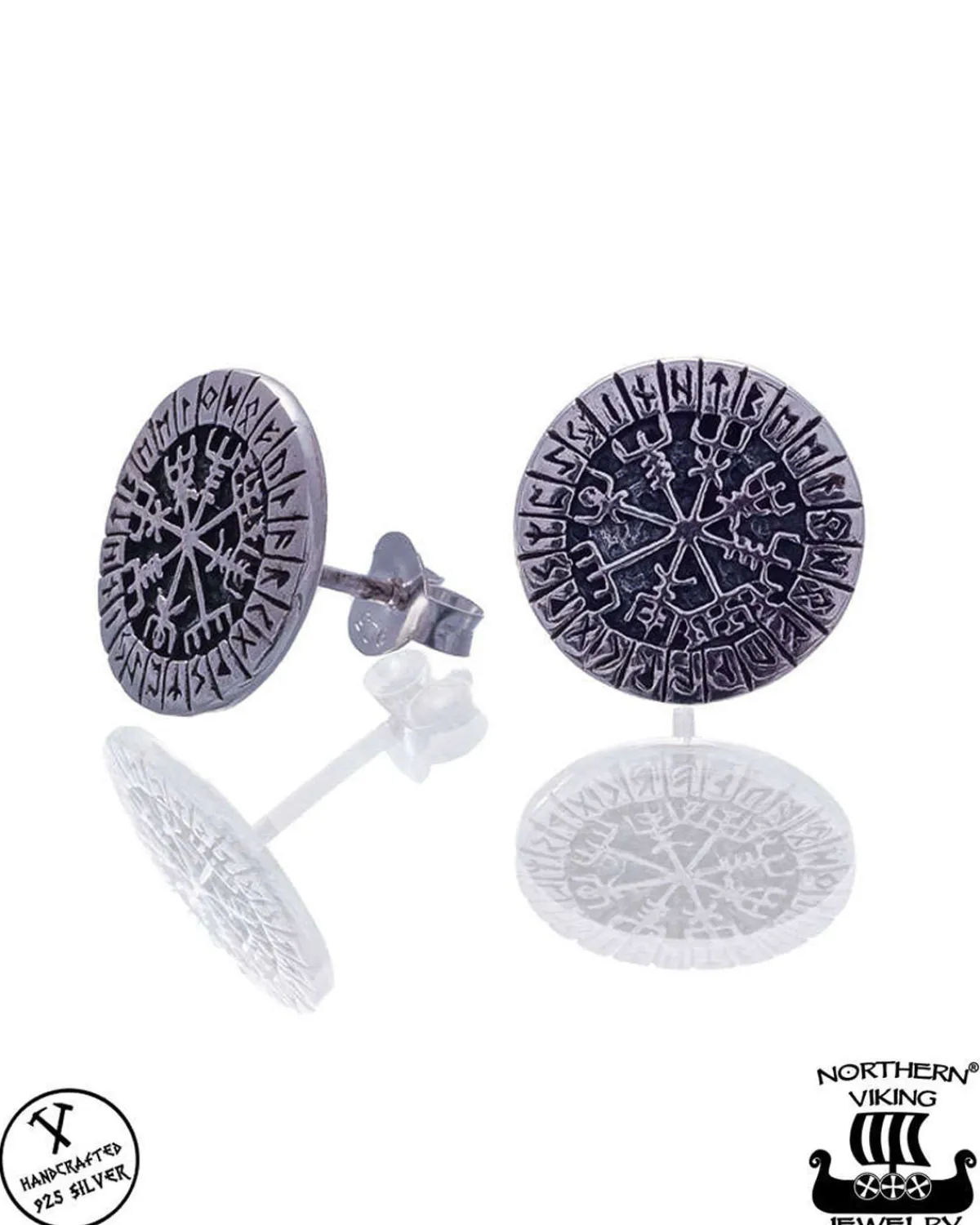 Northern Viking Jewelry Riimu Vegvisir nappikorvakorut - Hopea Best