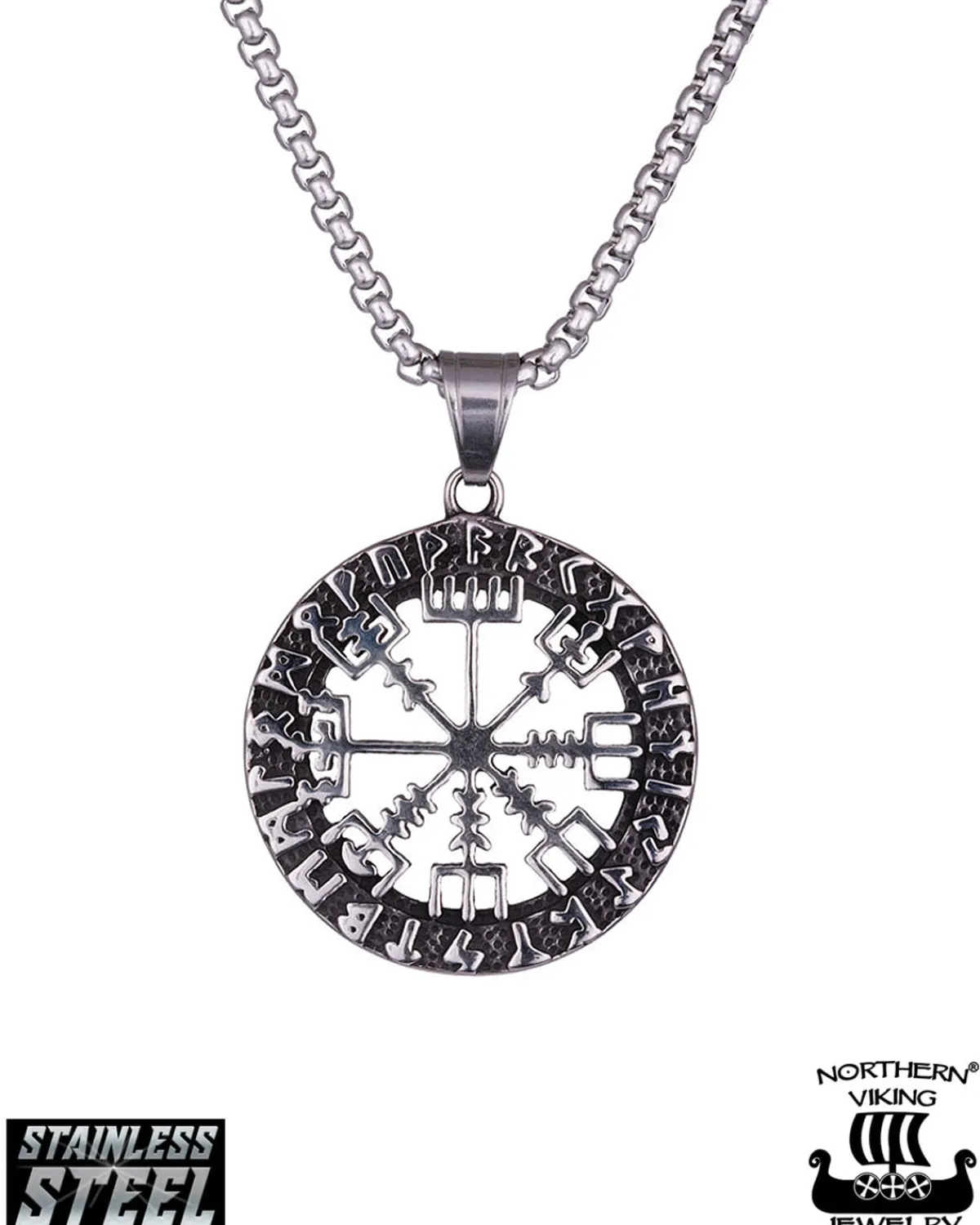 Northern Viking Jewelry Riimu Viikinkikompassi kaulakoru - Teräs Clearance