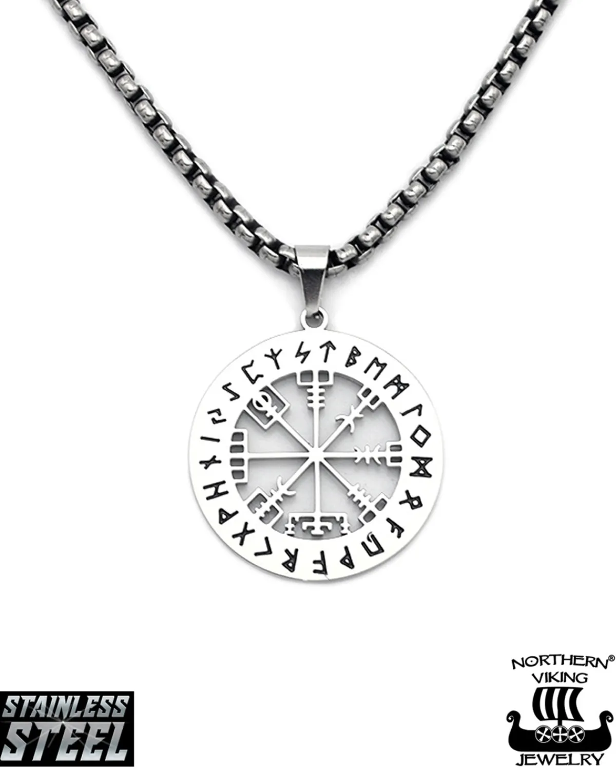 Northern Viking Jewelry Shiny Vegvisir kaulakoru - Teräs Sale