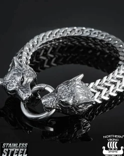 Northern Viking Jewelry Steel Wolf Head rannekoru - Teräs Hot