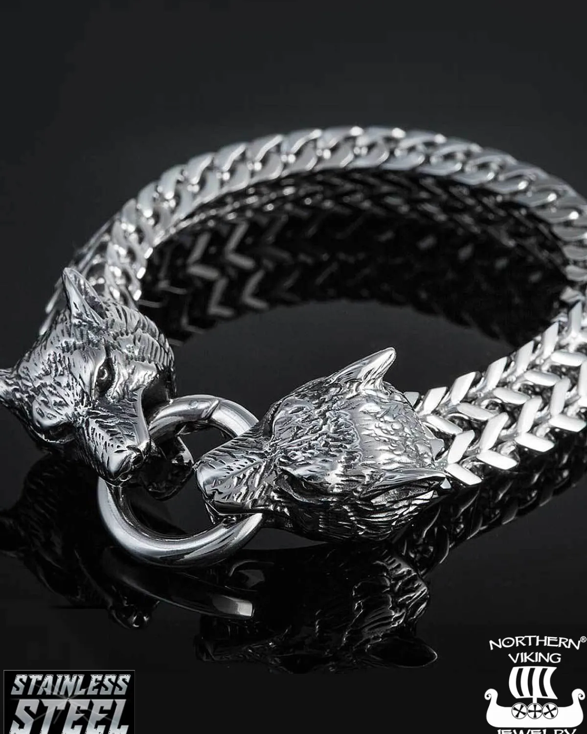Northern Viking Jewelry Steel Wolf Head rannekoru - Teräs Hot