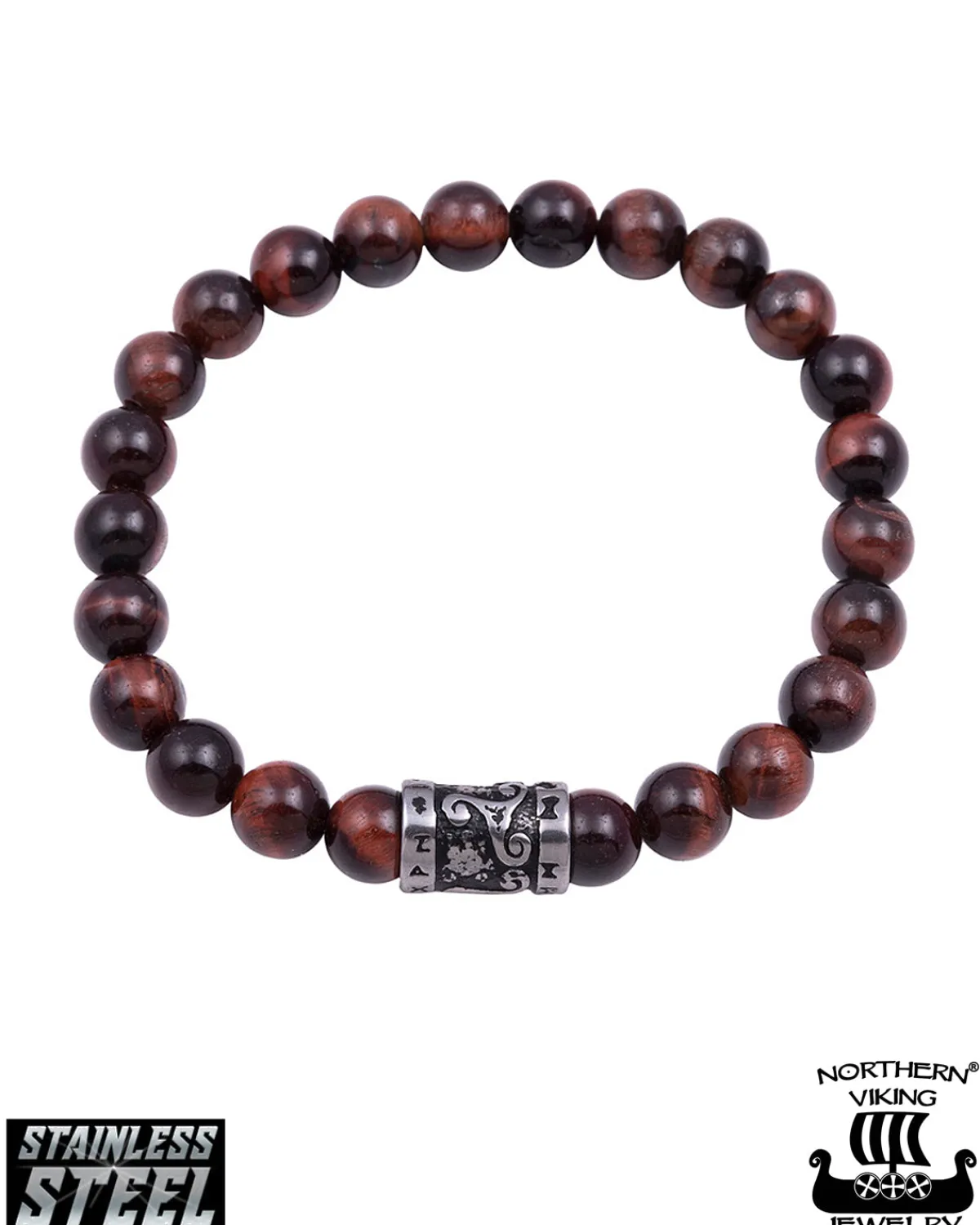 Northern Viking Jewelry Tiger Eye Runes rannekoru - Ruskea New