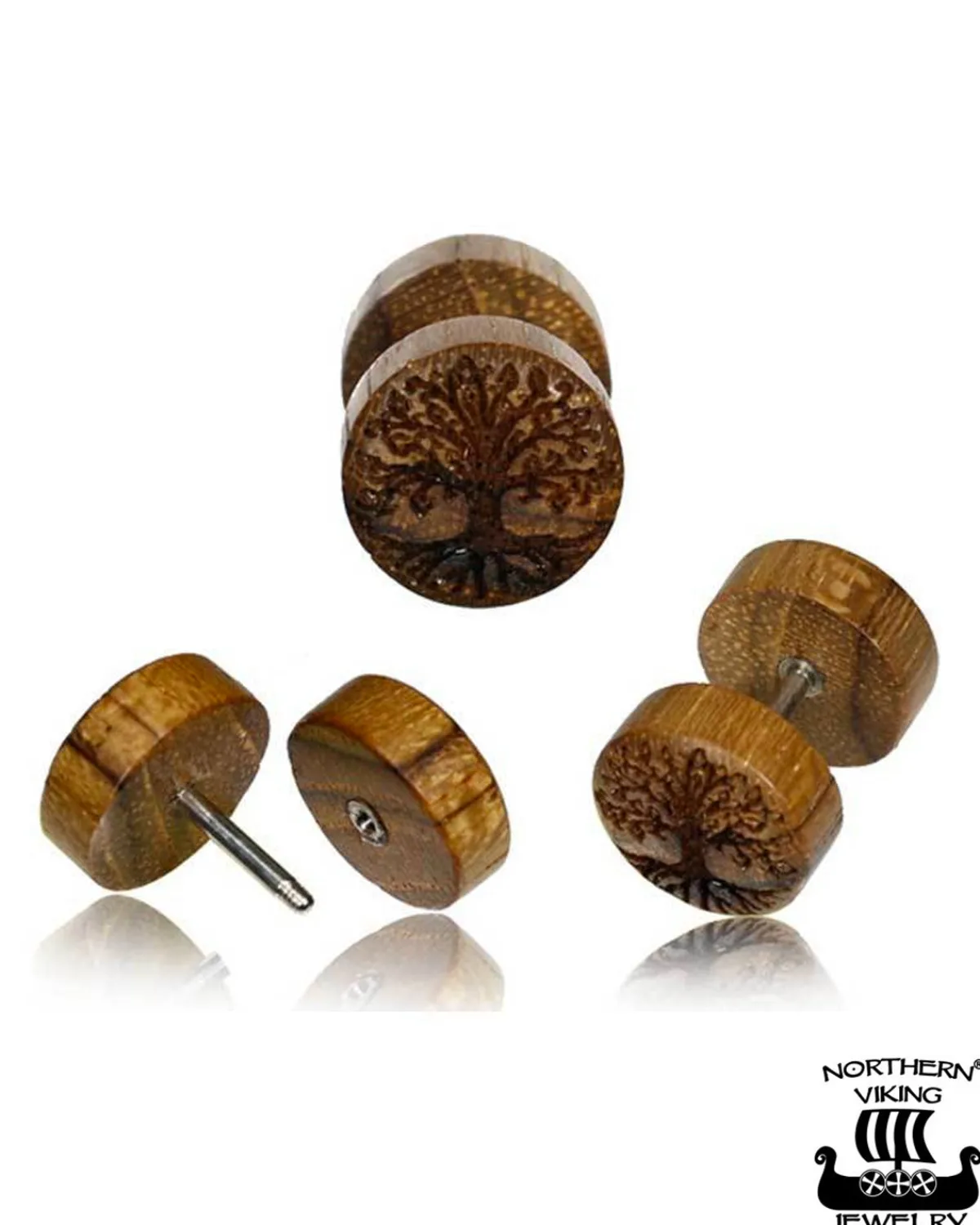 Northern Viking Jewelry Tree Of Life korvakorut - Teräs/Puu Hot