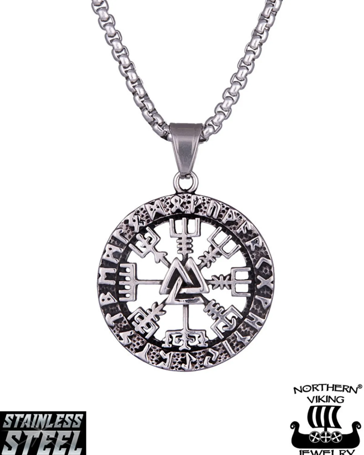 Northern Viking Jewelry Vegvisir Valknut kaulakoru - Teräs Discount