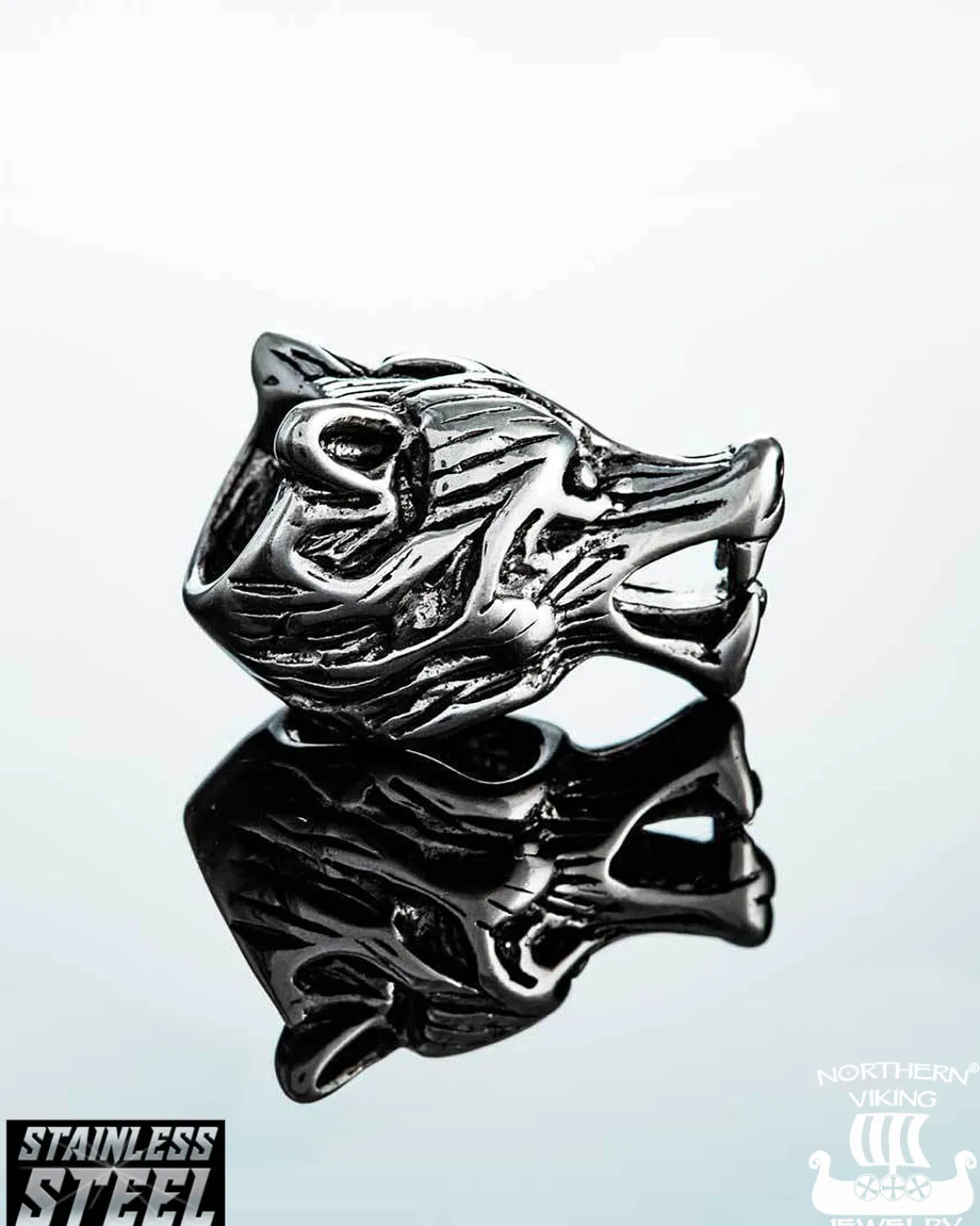 Northern Viking Jewelry Wolf Head partakoru - Teräs Clearance